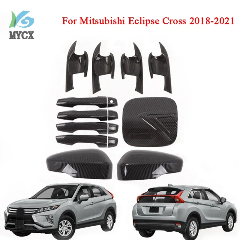 Carbon Fiber Style Car styling for Mitsubishi Eclipse Cross 2018-2021 mirror door handle body protectors accessories 15pcs ﻿