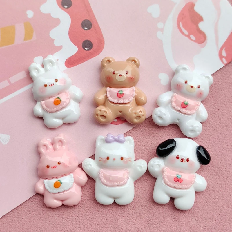 10 Pcs New Kawaii Cartoon animal Kitten, Puppy, Rabbit Resin Flat Back Scrapbook Figurine DIY Bow Decor Accessories Crafts