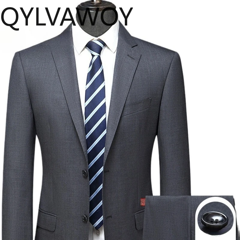 

QYLVAWOY шерсть, осень 202, мужской костюм, деловой банкетный костюм, куртка, комплект из двух предметов, trajes para hombre LJ2906