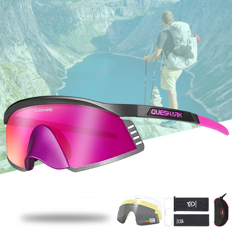 Queshark 4 Lens/Set Men Women Polarized Camping Hiking Sunglasses Fishing Sports Eyewear Travel Trekking Goggles QE58-02