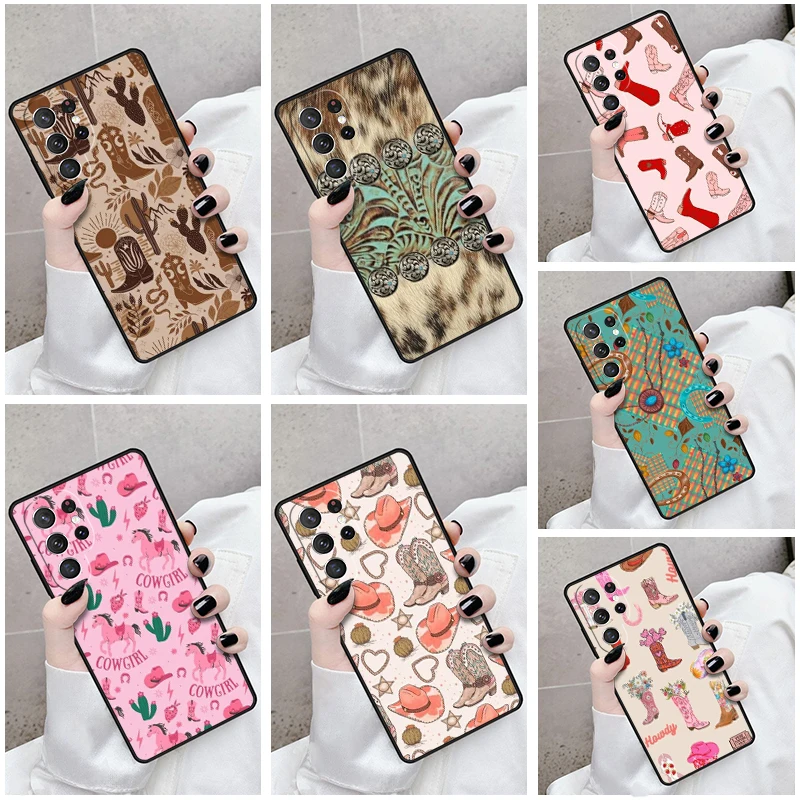 Phone Case For Samsung Galaxy S24 S23 S21fe S22 Ultra Plus Note 10 20 S8 S9 S10 Cover Cowboy Cowgirl Howdy Western Boho