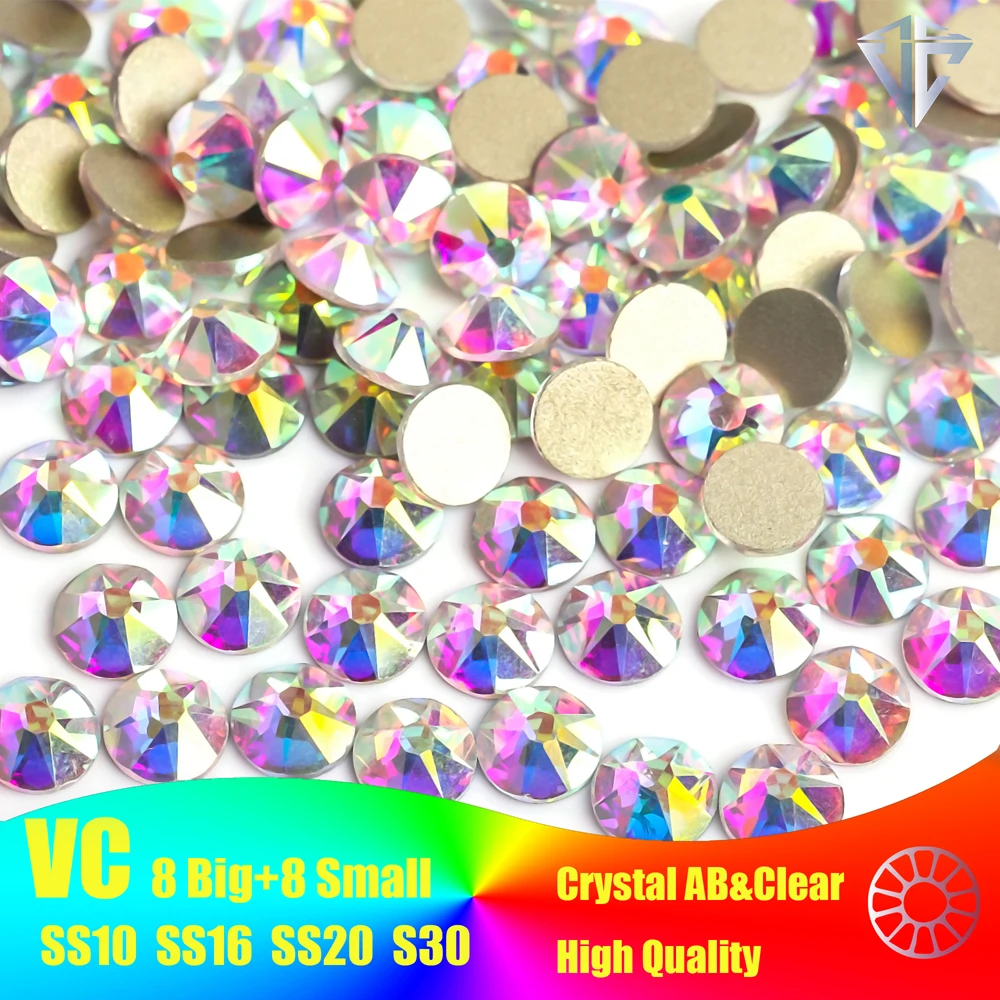 

8Big+8Small All Size Excellent Best Quality Crystal AB Nail Rhinestone Flatback Non Hot Fix Rhinestones 2088 Style 16 Cut Facets