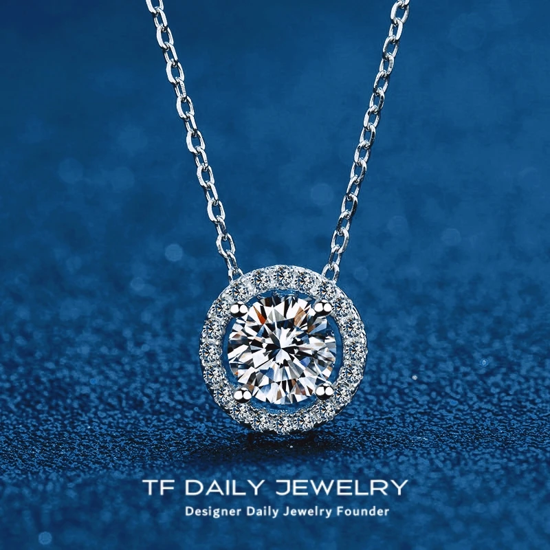 

White Gold 18K Necklaces for Women Round 0.5/1/2ct D Color Moissanite Diamond Pendant Classic Girl Gift Necklace Wedding Jewelry