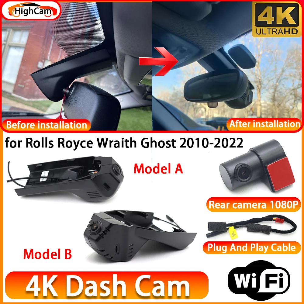 for Rolls Royce Wraith Ghost 2010-2022 OEM 4K DVR Dash Cam Front Rear Camera WiFi Video Recorder Plug and Play Loop Recording