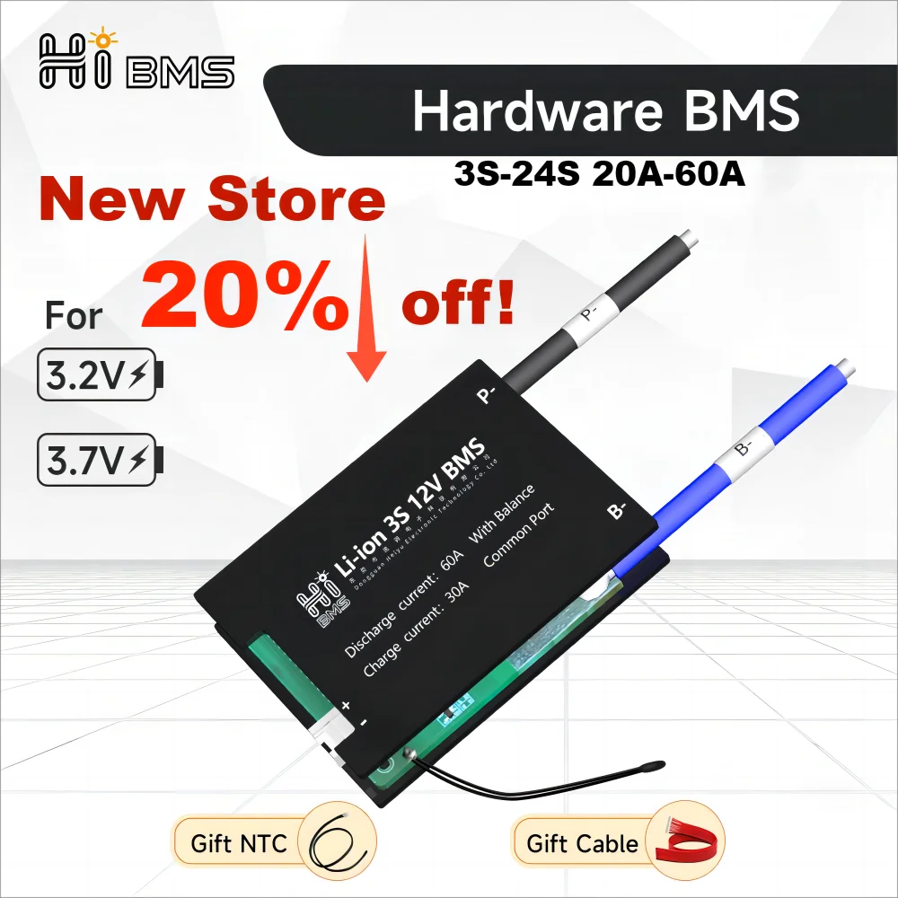 HiBMS NTC 온도 센서 밸런서, LiFepo4 bms, 4S, 12V, 8S, 리튬 이온, 6S, 7S, 10S, 13S, 18650 배터리, 30A 스쿠터