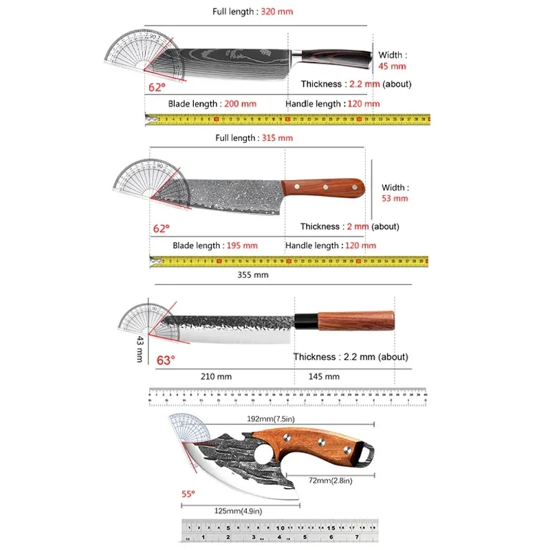 Sharp Stainless Steel Kitchen Knives Set Wood Handle Forged Chef Cleaver Slicing Knives for Home Cooking Food Cutting