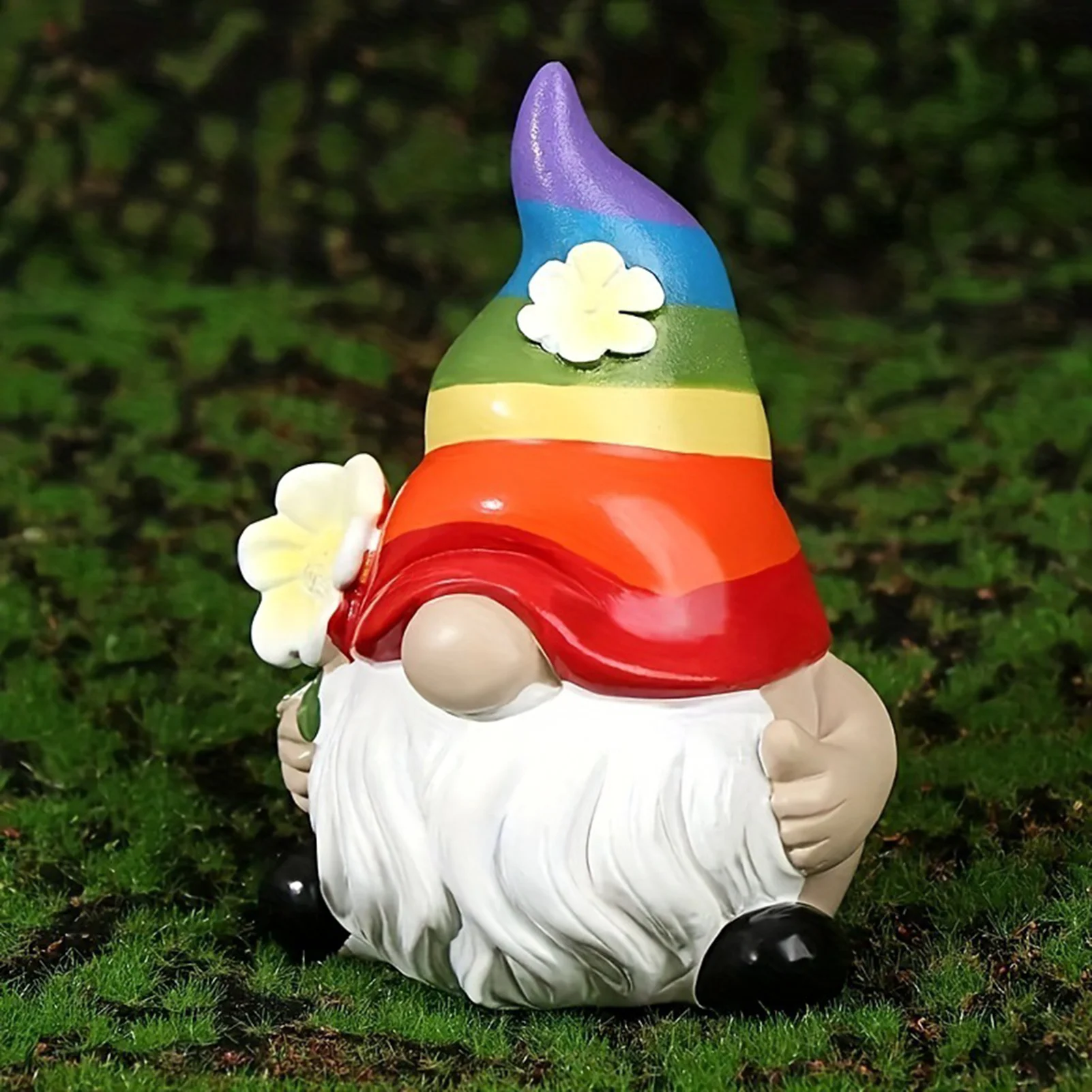 Garden Gnome Figurine with Rainbow Hat Miniature Ornaments Cute Mini Dwarf Planter Flowerpot Decor Accessories