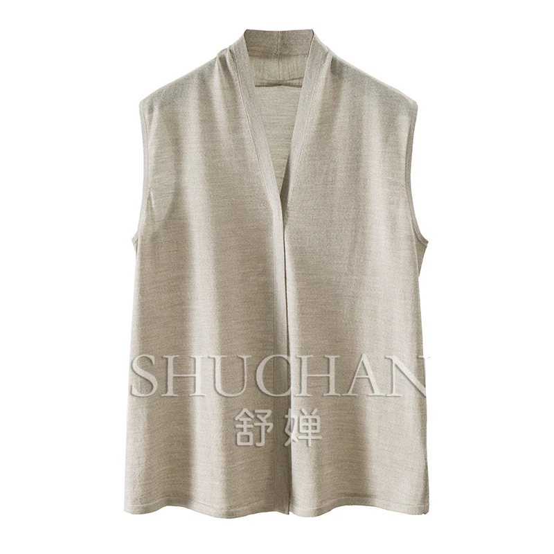 

sweater vest knit top women 2024 new 70.9% wool 29.1% natural silk sleeveless v-nexck Cardigan