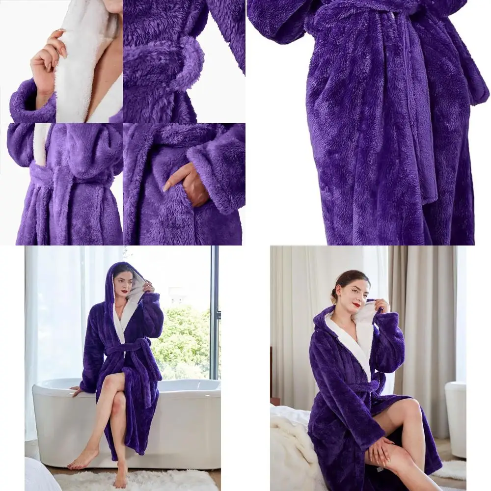 

Cozy Hooded Women's Bathrobe - Plush Full-Length Winter Spa Loungewear with Pockets