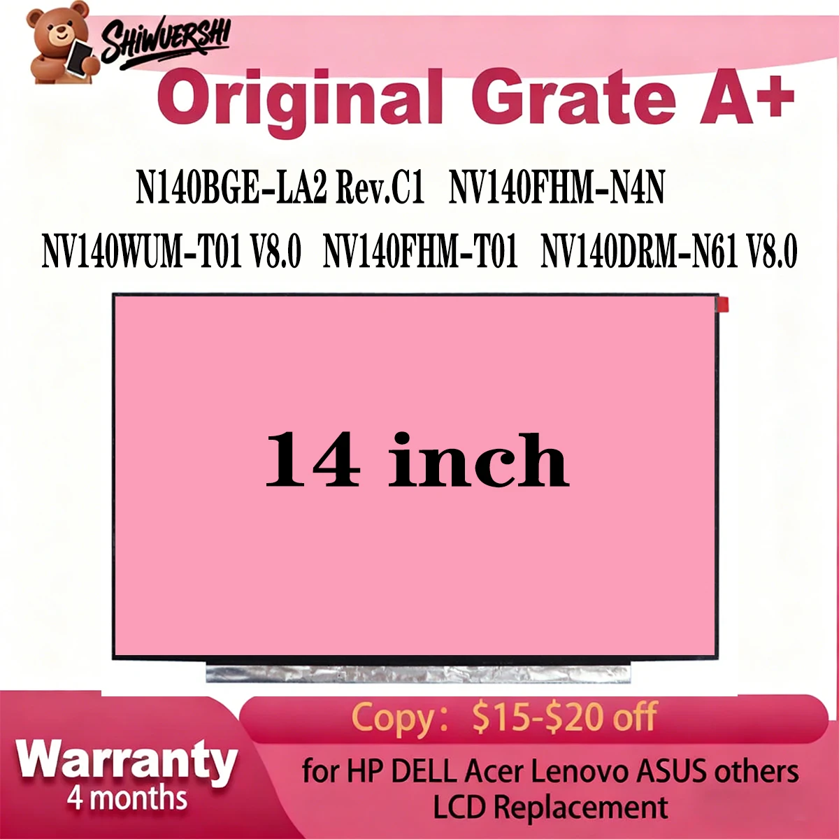 

Wholesale 14 inch Laptop Slim Lcd Screen Monitor N140BGE-LA2 Rev.C1 NV140FHM-N4N NV140WUM-T01 V8.0 NV140FHM-T01 NV140DRM-N61 V8.