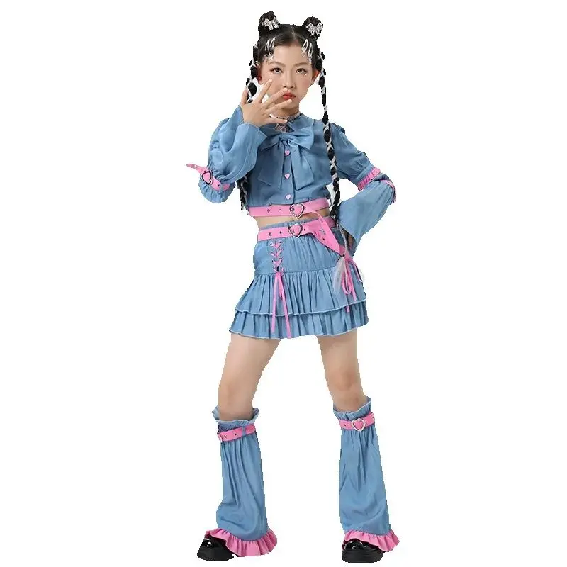 2025 Nieuwe Meisjes Groep Prestaties K-pop Outfits Kids Jazzdans Kostuum Kinderen Ballroom Dans Kleding Street Wear XS 9851