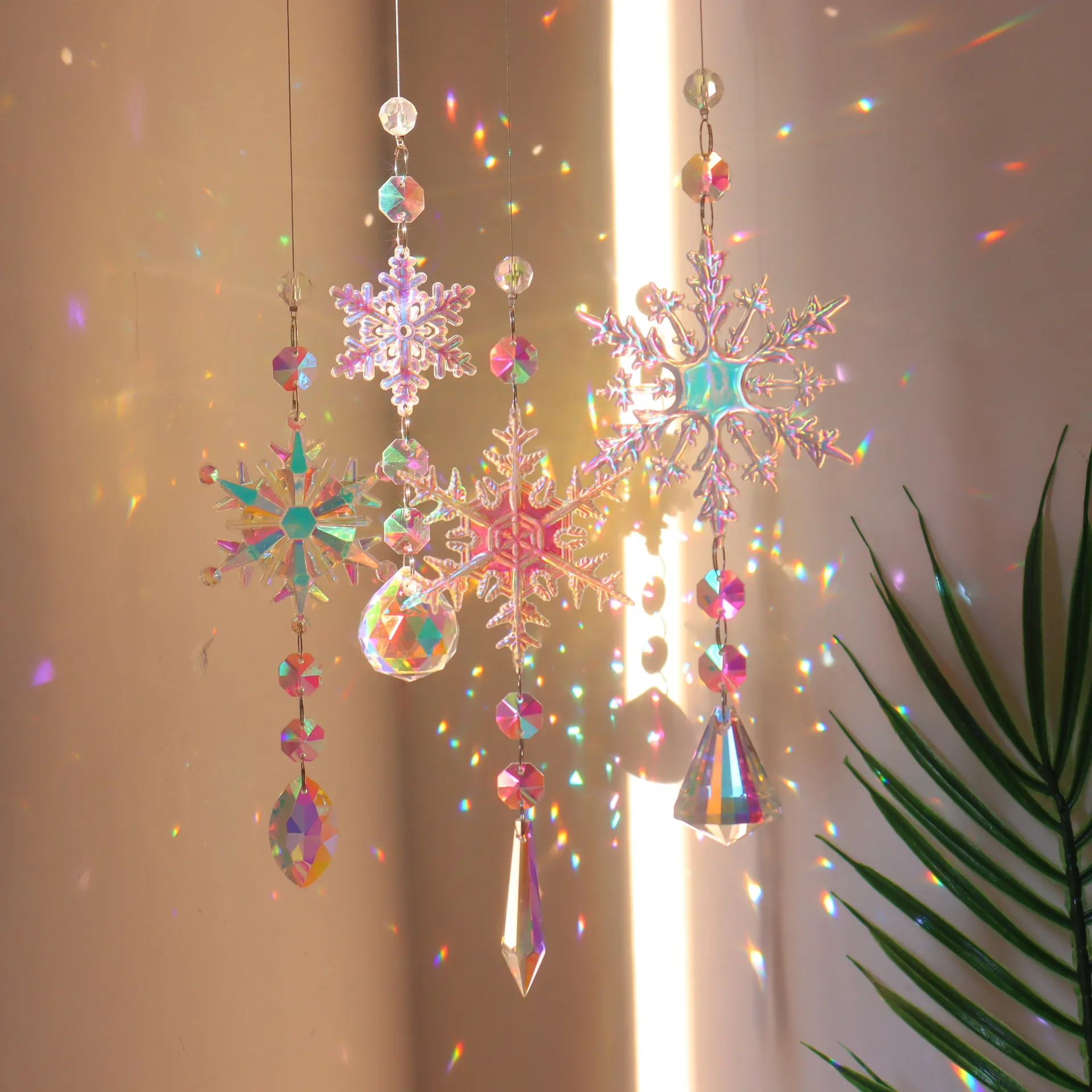 Christmas Wind Chime AB Colorful Snowflake Crystal Sun Catcher Icicle Hanging Window Christmas Tree Decoration Home Decor