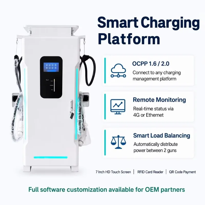 Customized 80KW 240KW Dual Electric Vehicle Charger 7 Inch Smart Screen LED Atmosphere Light GBT CCS2 Commercial DC Fast EV Char