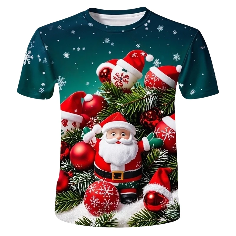 Children's T-shirt Santa Claus Christmas 3D print Short Sleeve T-Shirt for Boys Girls 2-10Y Kids Clothes for Holiday Celebration