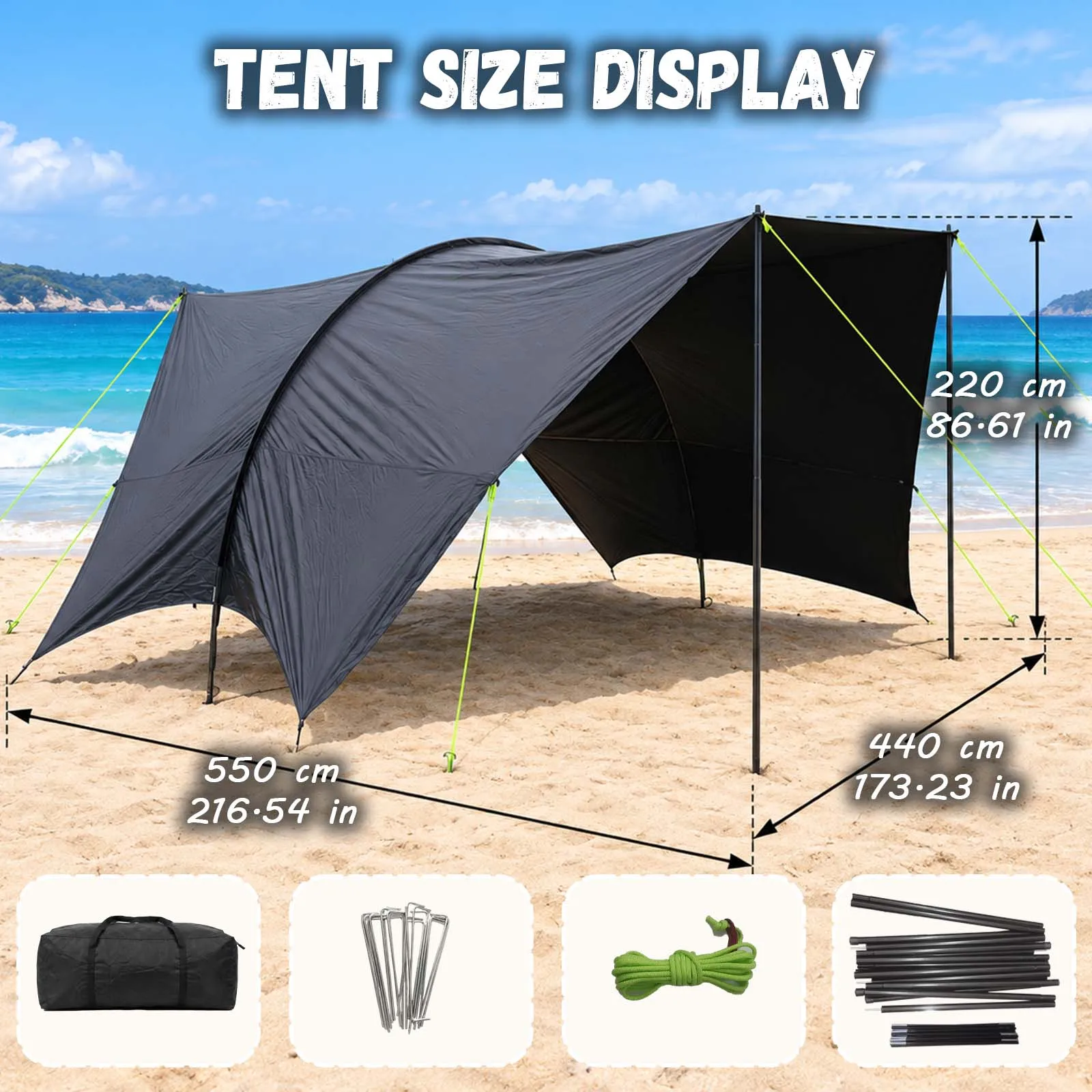 Extra Large Silver Awning Tent 550cm Breathable for Backyard Garden Patio Family Gathering Outdoor Party