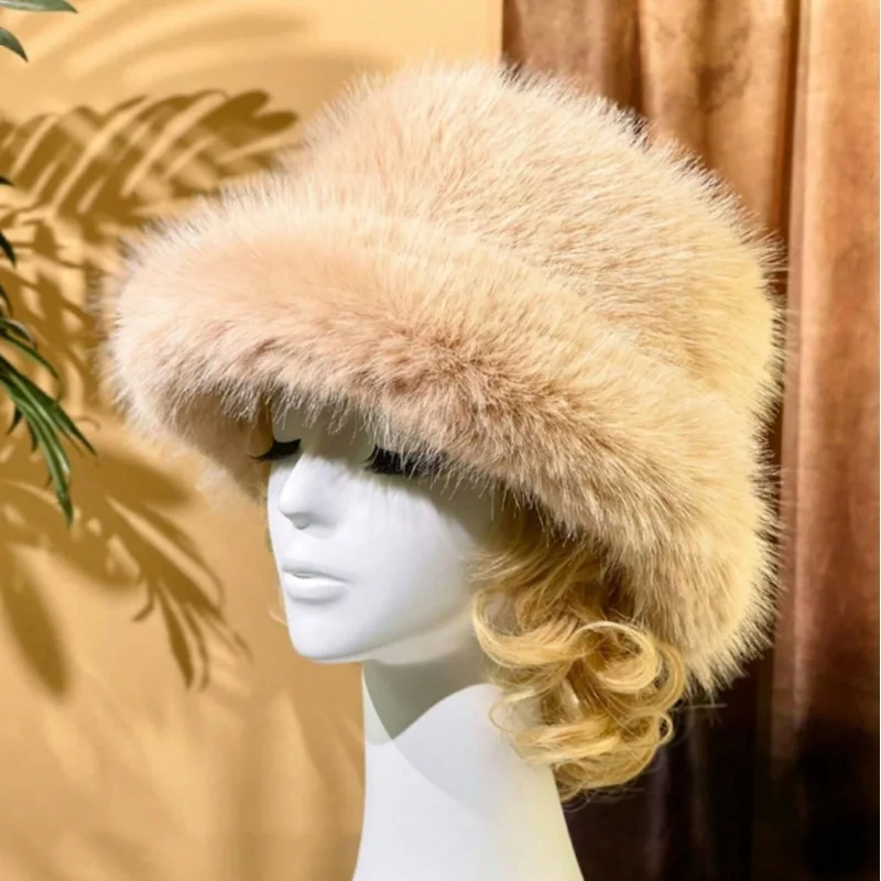 Long hair plush hat imitation mink velvet snow mountain windproof basin hat Fisherman hat to protect the ears autumn  winter men