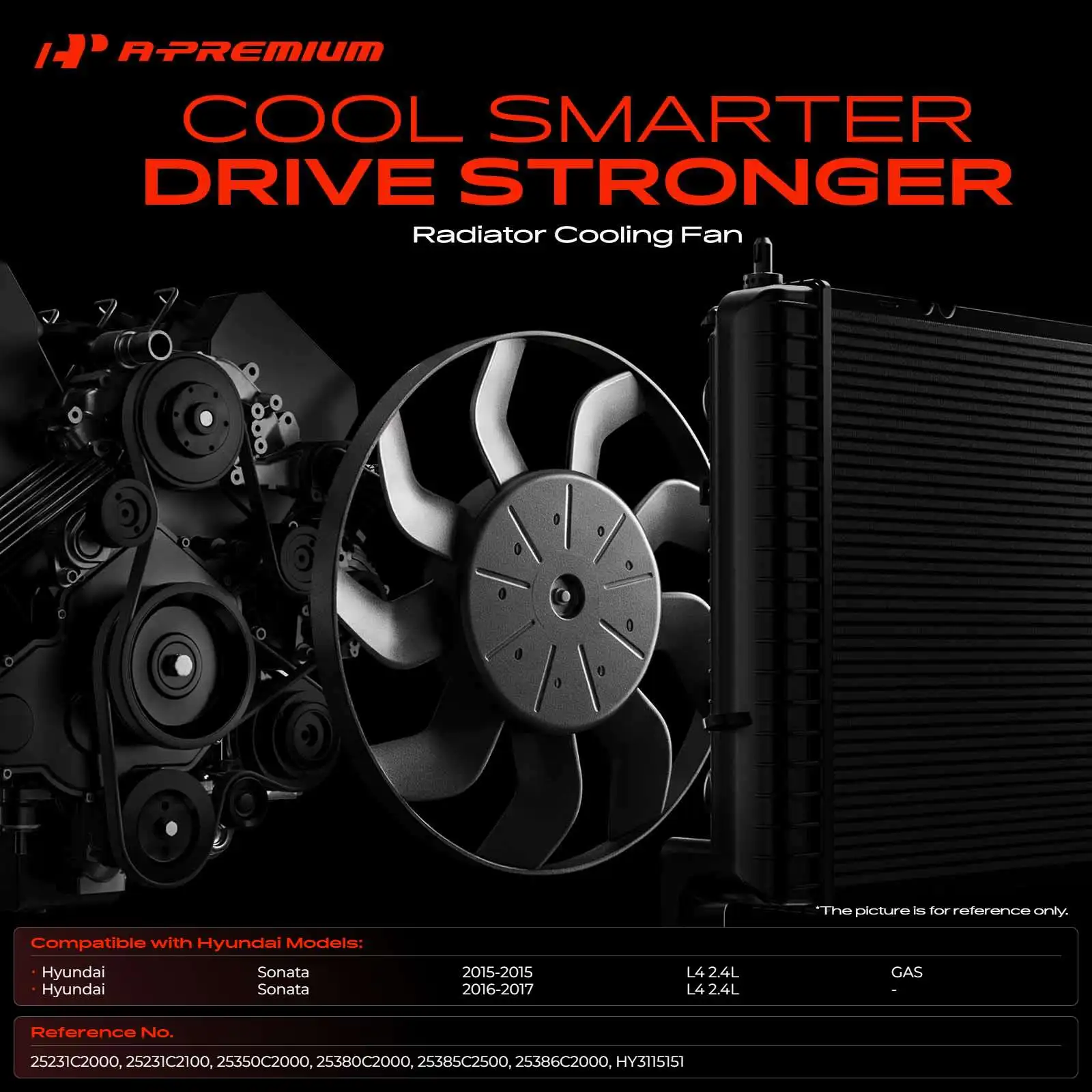 A-Premium Radiator Fan with Shroud Assembly for Hyundai Sonata 2015-2017