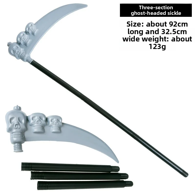 Halloween Prop Death Scythe Simulation Tool Double-Sided Axe Skull Triple Fork Masquerade Performance Cosplay Accessory