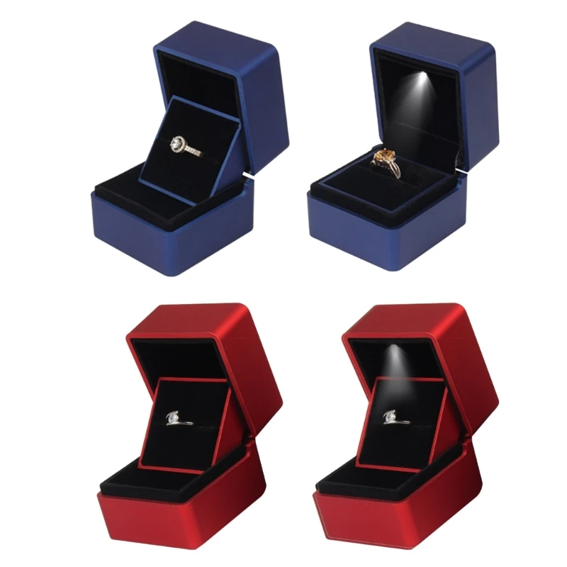 Wedding Ring Box without/with LED Light, Velvet Gift Earrings Jewelry Organizer Display Box for Anniversary Engagement