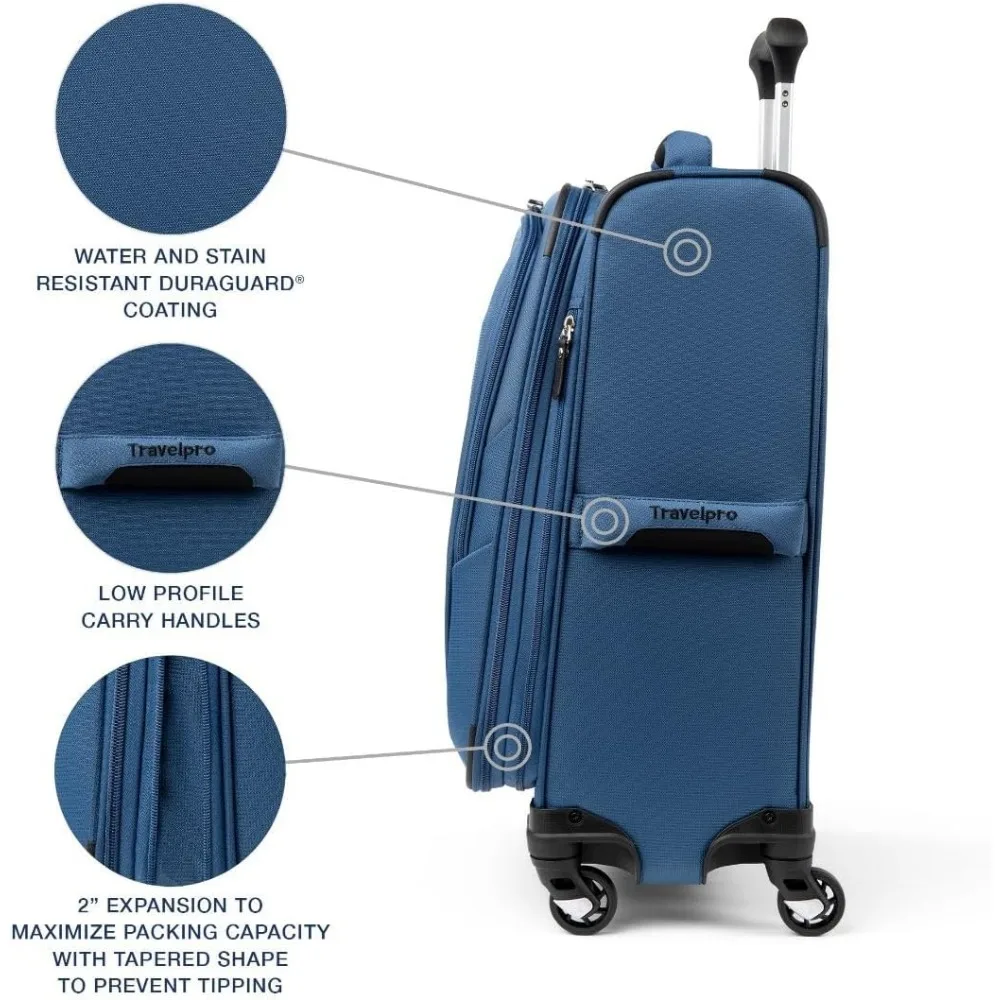 Expandable Lightweight Spinner Luggage, Softside Carry-On Suitcase, Unisex Ensign Blue, Travel Essentials