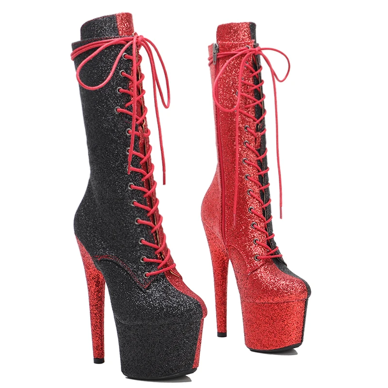 

Leecabe 17CM/7inches Sexy Fetish Stripper Shoes Sequins Women Pole Dance Models Catwalk Show High Heels women boots 4BY