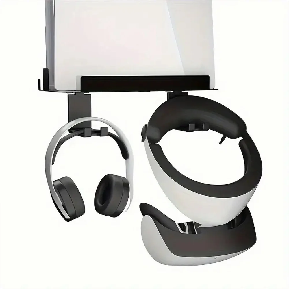 For Ps5 Wall Mount Bracket With Storage For Controller, Vr Headset & Headphones - Durable Abs Materia