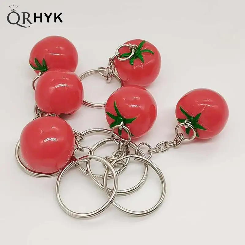 1Pcs Creative Simulation Tomato Pendant Keychain Resin Tomatoes Keyring Backpack Accessories Friends Gift Car Key Fob