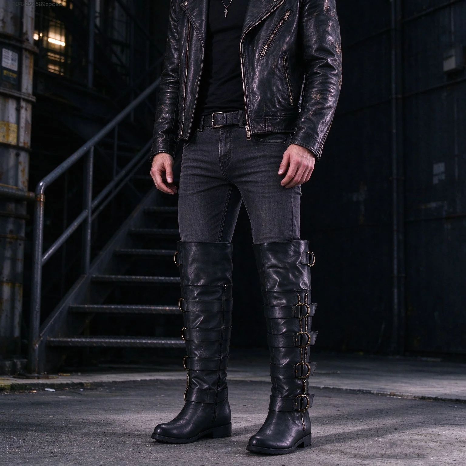Gothic Punk Over Knee Boots For Men Retro Medieval Warrior Cosplay Dress Up Shoes Stage Show Party Flat Heel Tall Boot Footwear 3