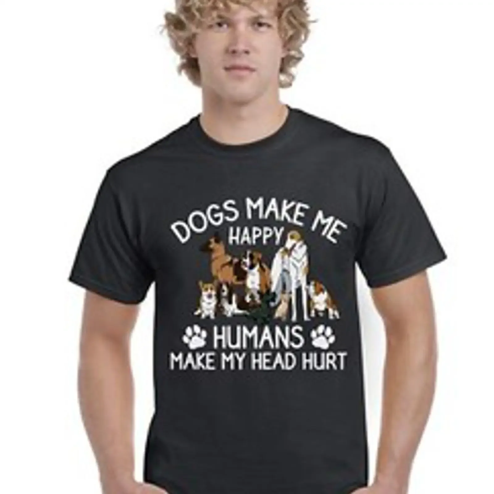 T Shirt Dogs Make Me Happy Adults lustig Top Damen Herren Haustier Hund vintage Washed graphic Versatile Soft homme Breathable