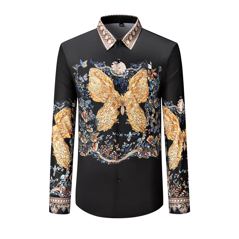 Luxury Butterfly Diamond Shirt for Men Long Sleeve Casual Social Shirts High Quality Banquet Party Business Dress Shirts M-5XL