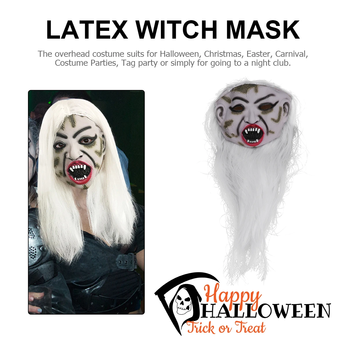 

Grimace Mask Woman Costume Zombie Skin Masks Horror Scary White for Halloween Party Ghost