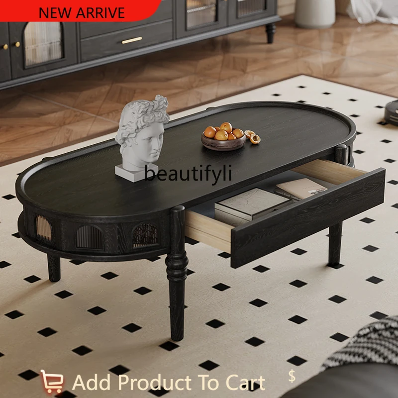 

French retro ash wood coffee table removable living room coffee table medieval solid wood coffee table G1218