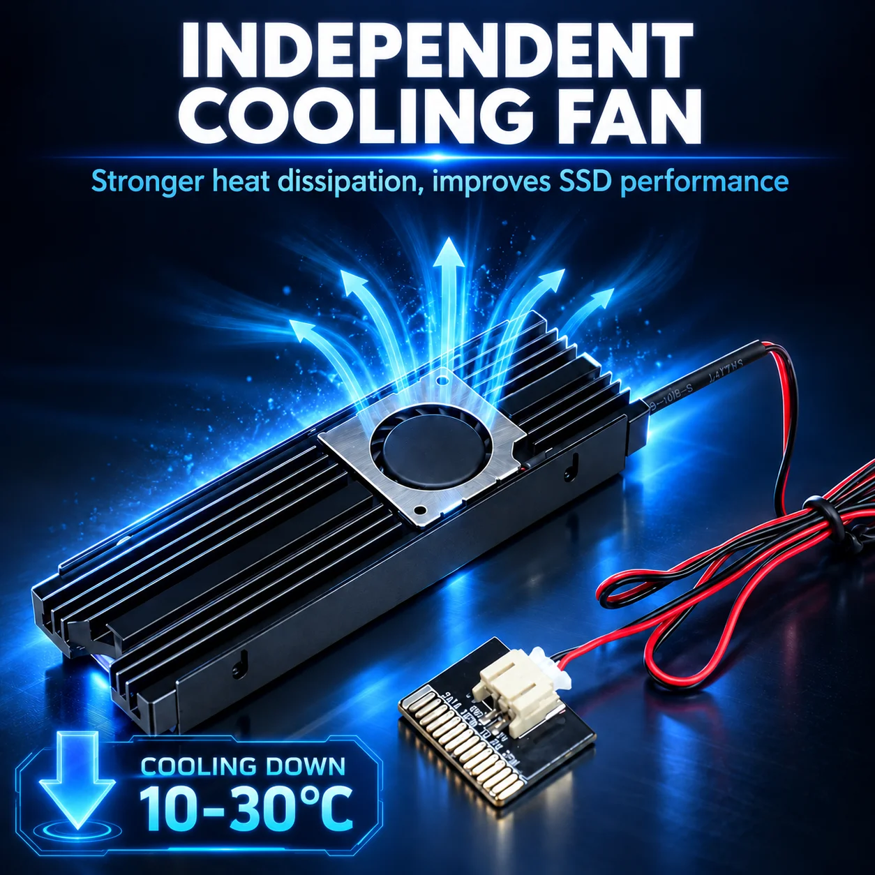 M.2 2280 SSD Heatsink With Turbo Fan Aluminum Cooling Base Thermal Pad For NVMe SATA M2 2280 SSD Hard Disk