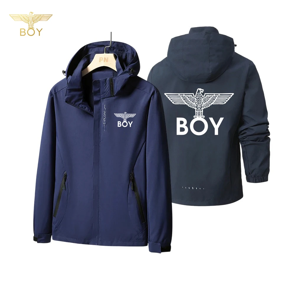 BOY Eagle Men's Windproof Hooded Jacket, suitable for motorcycle riding, spring and autumn outdoor sports and casual fashion.