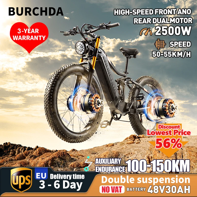 BURCHDA-HC26 Adult Electric Bicycle,2500 Motor All Terrain City Touring Electric Bike,48V,30AH,26 inch Mountain E-Bike