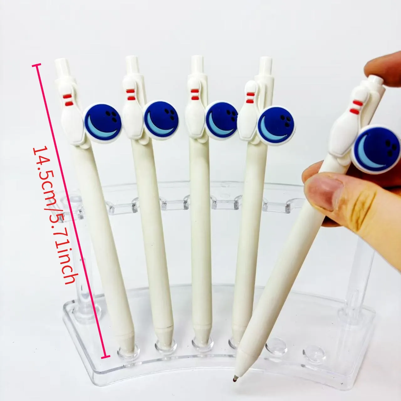 5pcs/10pcs Bowling-Themed Click Ballpoint Pens, White Barrel, Quick-Dry Ink, Student Writing Gift Pen