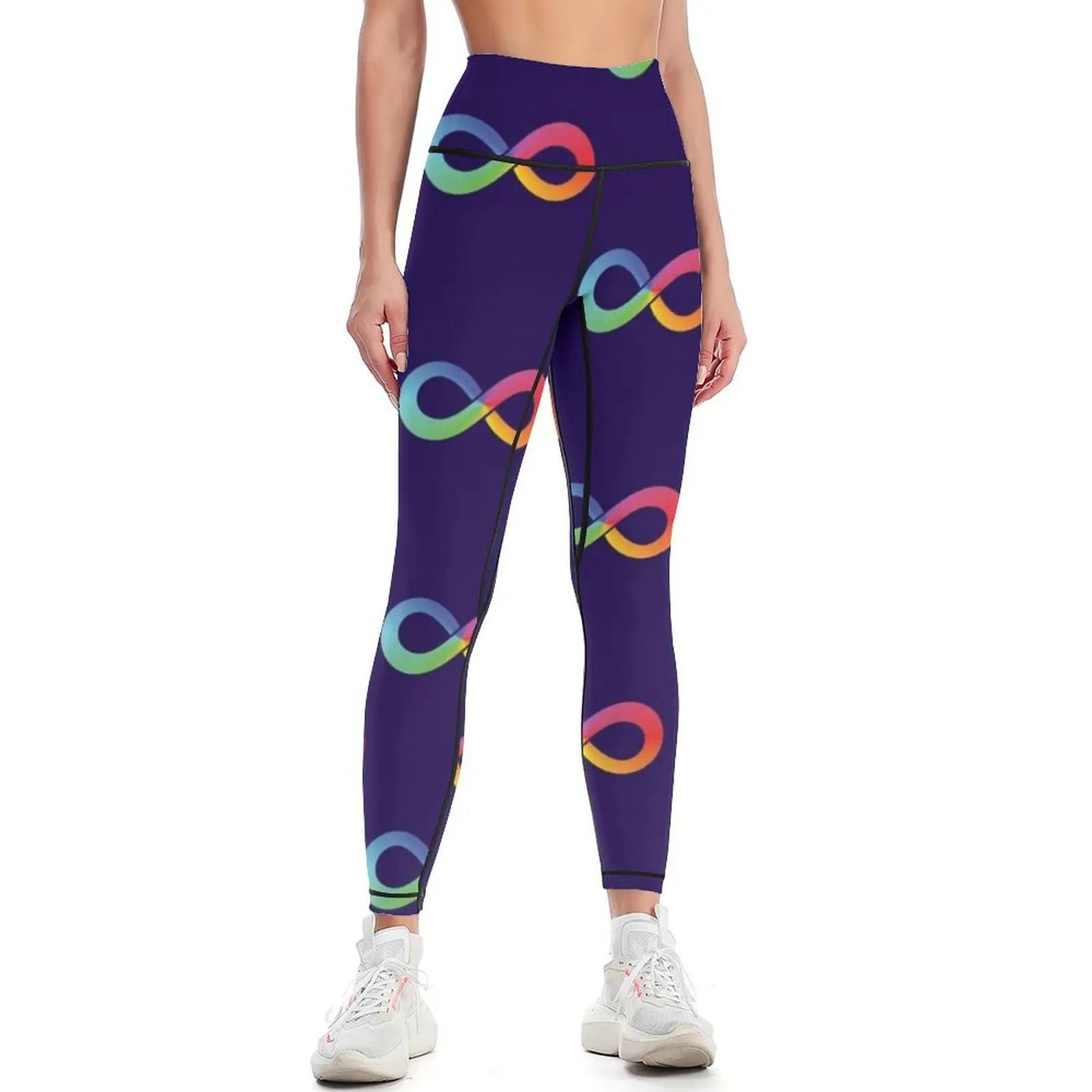 

Rainbow Infinity Love Autism Neurodiversity Awareness Symbol design Leggings gym pants sport set Womens Leggings