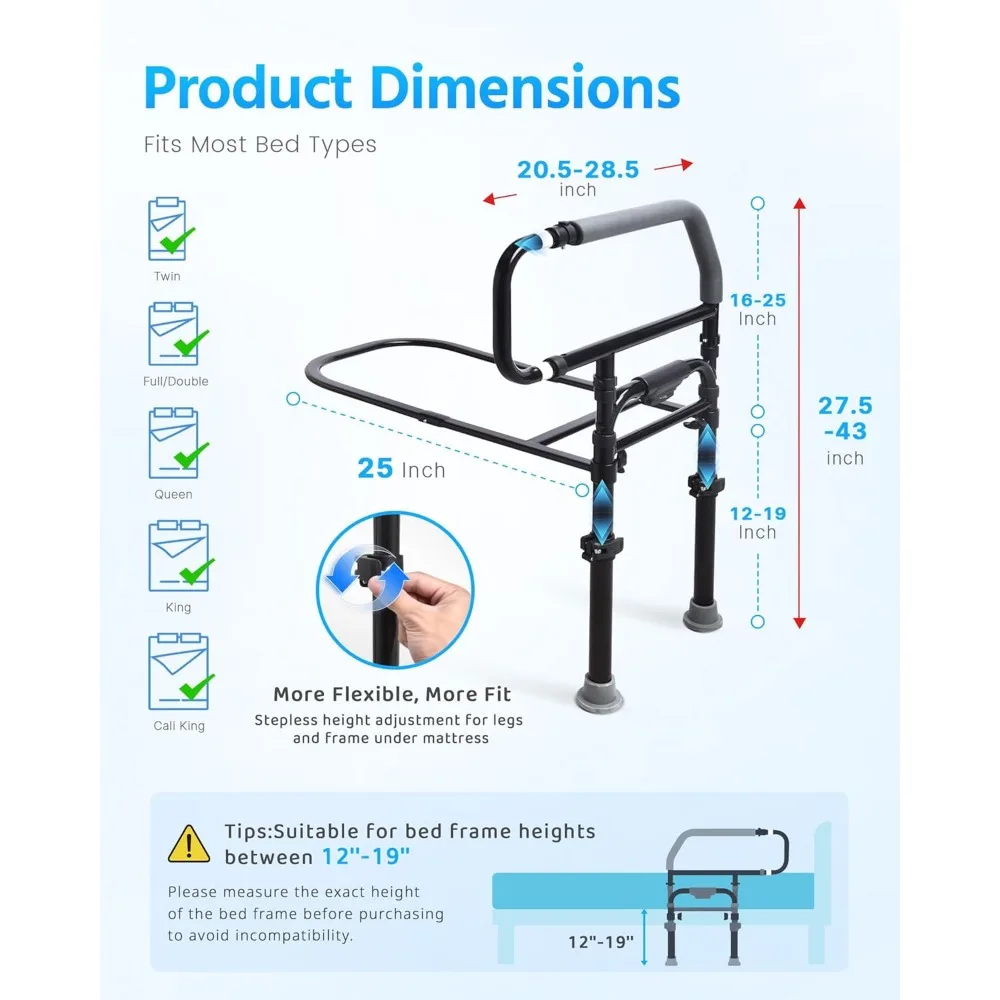 高齢者向け調節可能なベッド安全レール - 高耐久、すべてのマットレスに適合、300ポンドまでサポート