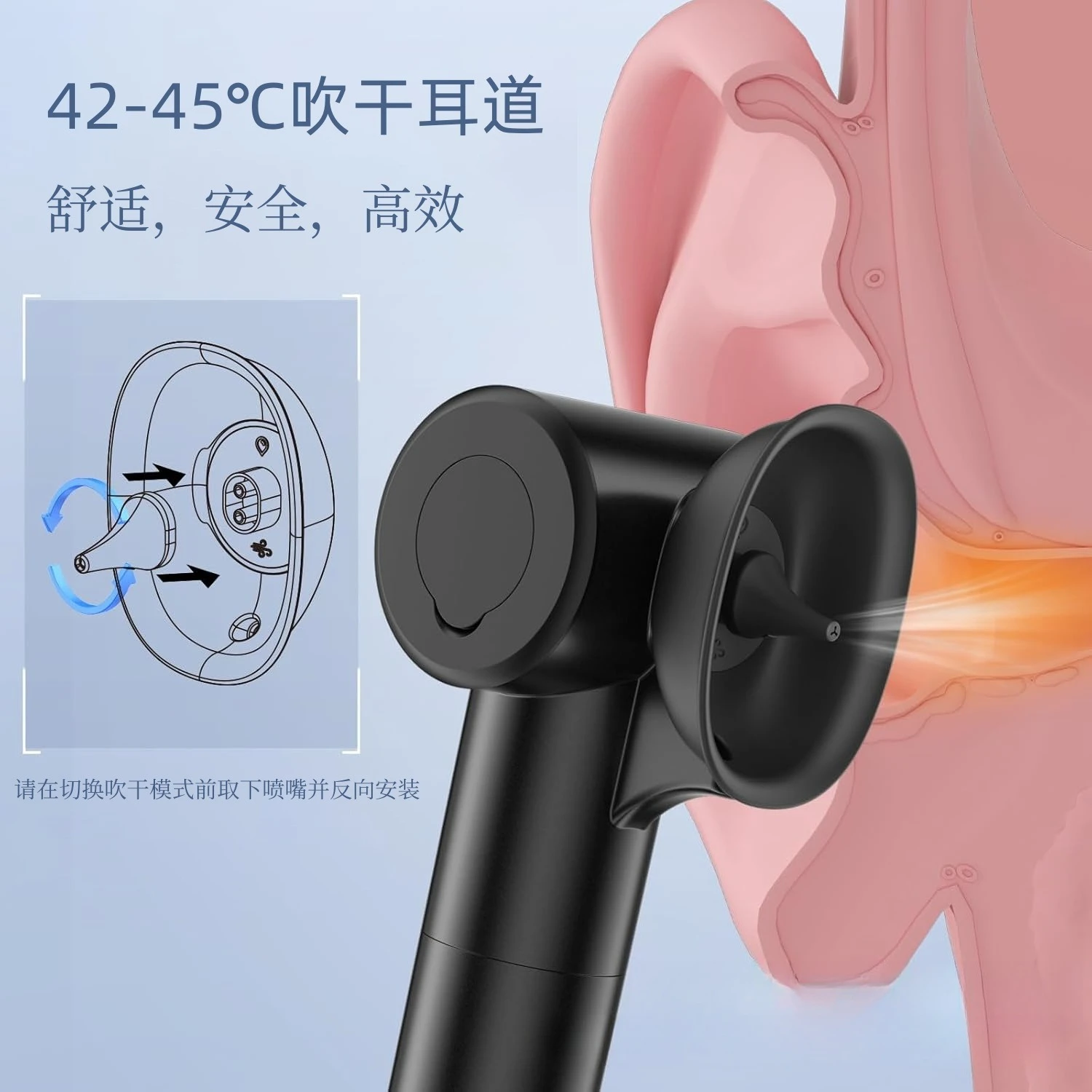 Electric Ear Washer Rechargeable with Rinse and Dry Function, Household Ear Wax Removal and Water Extraction Cleaning Device Kit