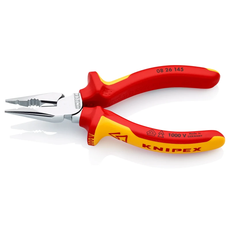 KNIPEX 08 26 145 Needle-Nose Combination Pliers 1000V VDE-Tested Insulated Chromium Plated Pointed Wire Plier