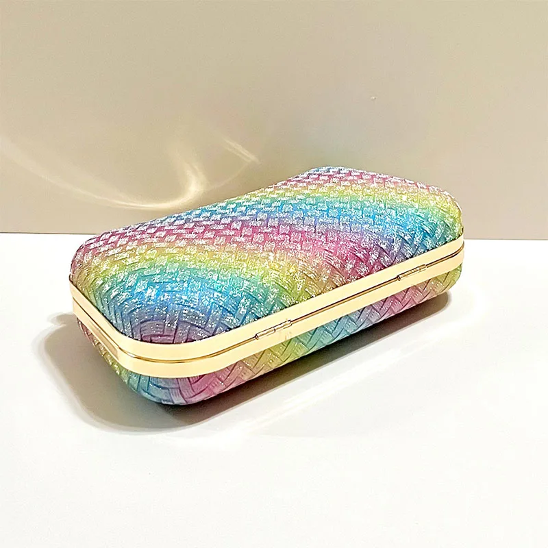 Borse da sera arcobaleno glitterato da donna paillettes scintillanti che tessono pochette per feste di matrimonio scatola borsa a tracolla con catena a tracolla da donna