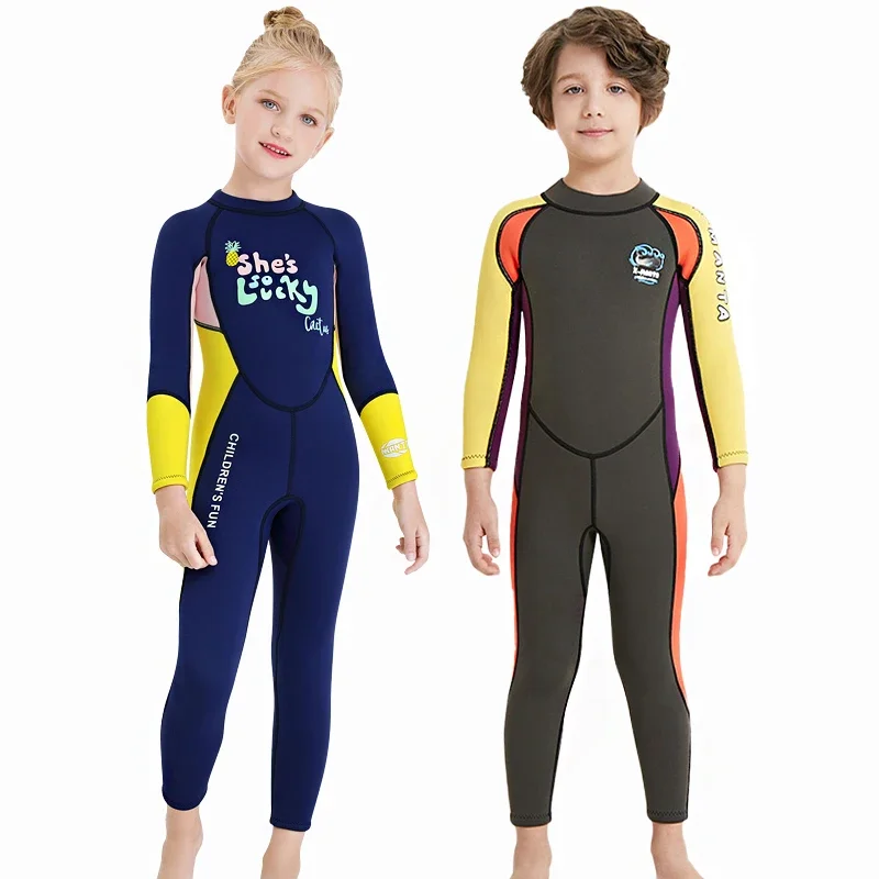 Kids Neoprene Wetsuit 2.5mm Thick Thermal Swimsuits Children Underwater Freediving Bathing Suit Boys Surfing Scuba Diving Suits