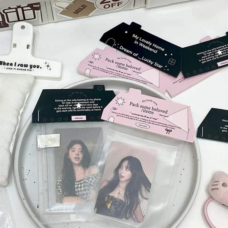 10 pçs coreano ins bonito chaminé telhado dobrável cartão cabeça kpop 3 polegada photocard embalagem diy deco papelão kawaii menina cartão embalagem