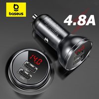 Baseus 4.8A 24W USB Car Charger for Mobile Phone Fast Charging Adapter for iPhone Xiaomi LED Digital Display Car Phone Charger