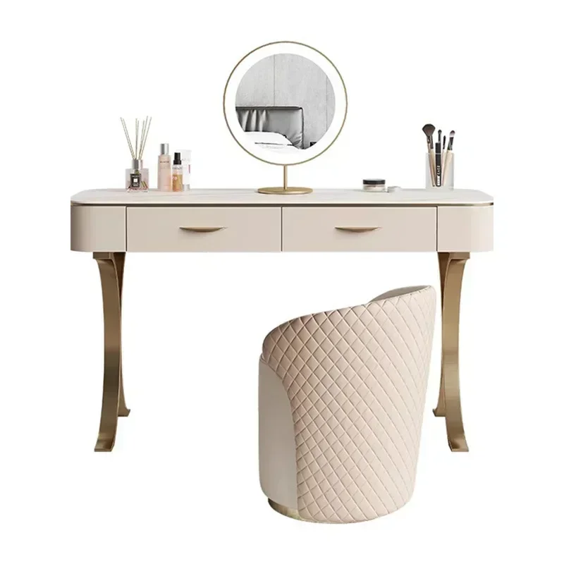 Design Marble Top Dressing Table With Mirror Gold Stainless Steel Leg Small Makeup And Stool Bedroom Furniture