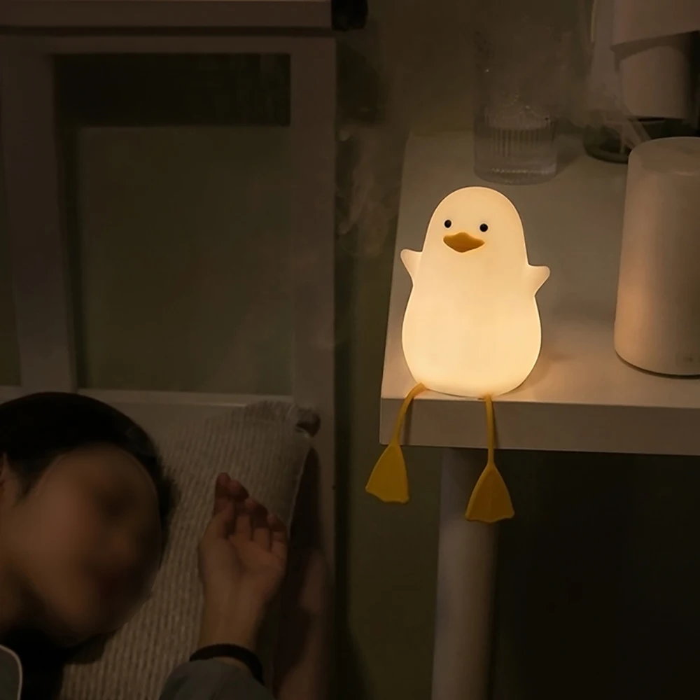 LED Night Lamp Cute Duck Cartoon Silicone Sleeping light USB Rechargeable Touch Sensor Timing Bedroom Bedside Lamp For Kid Gift