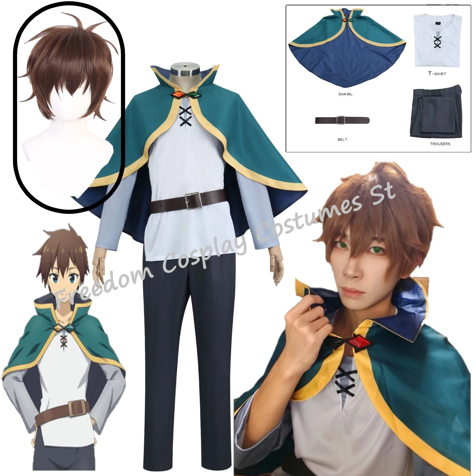 

Satou Kazuma Cosplay Costume Wig Anime Kono Subarashi Sekai Ni Shukufuku Wo Costume Men Halloween Party Convention Outfit
