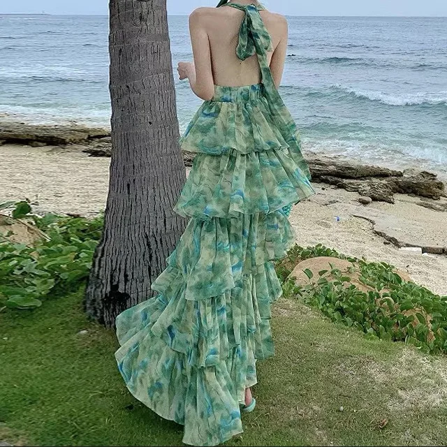 Parisian Floral Dress | Elegant Backless Design | Summer Vacation Boho Chic | Luxury Niche Fashion