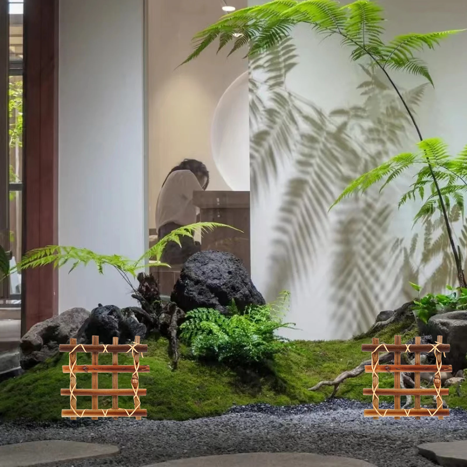 

2Pcs Bamboo Fence Miniature Fence Small Grid Decorative Garden Borders Mini Garden Accessories Micro Landscape Bonsai Supplies