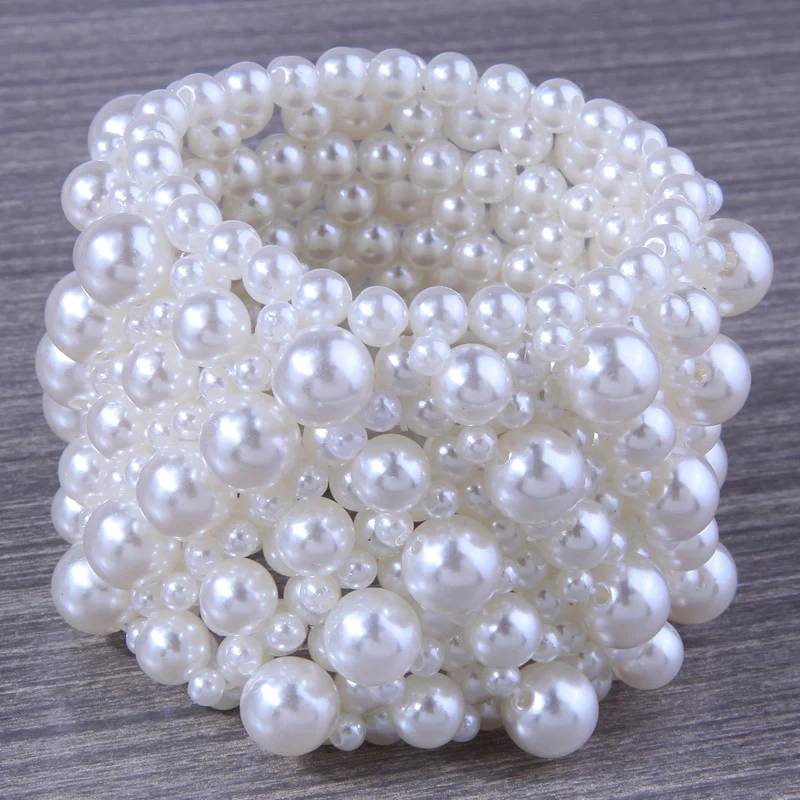 High Quality Handmade Elastic Pearl Bracelets 5CM Wide Pearl Bracelet For Women Wedding Jewelry Gift